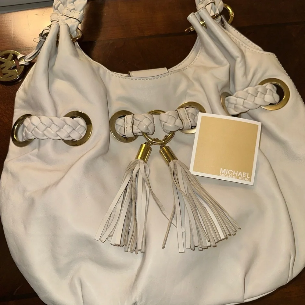 Michael Kors White Leather Hobo Bag With Braided Handle Shoulder Bag - Picture 13 of 17